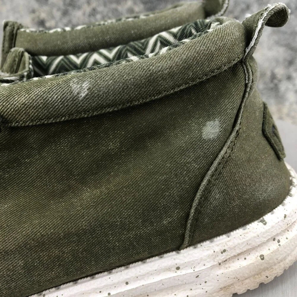 Hey Dude Men's Size 10 Wally Mid Canvas Olive Green Casual Slip On Shoes Ankle